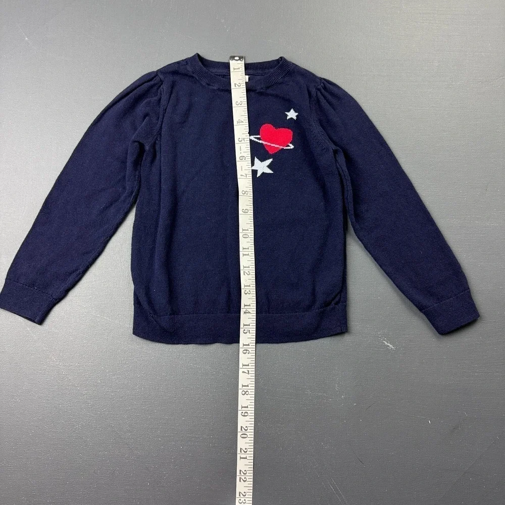 Baby GAP Toddler Girls 5Y Navy Blue Knit Sweater Heart Stars Crewneck Pullover